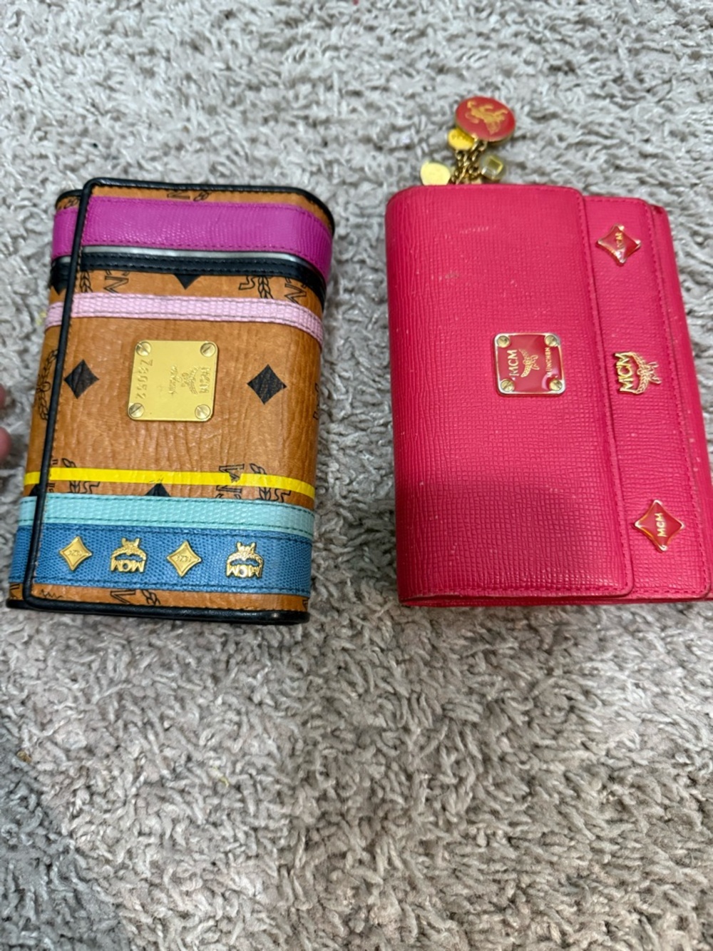 MCM Multicolor Striped Leather Wallet & Pink Textured Wallet